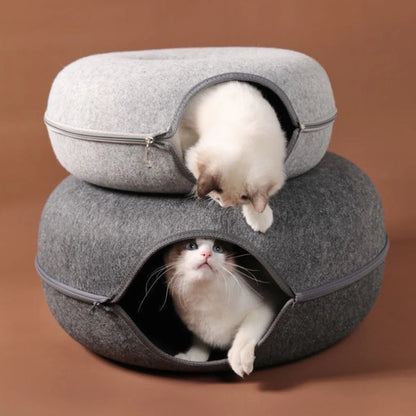 Felt Donut Bed for Cats with Tunnel to hide