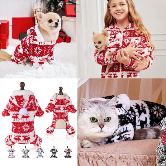 Dog Christmas Jumpsuits Winter Soft