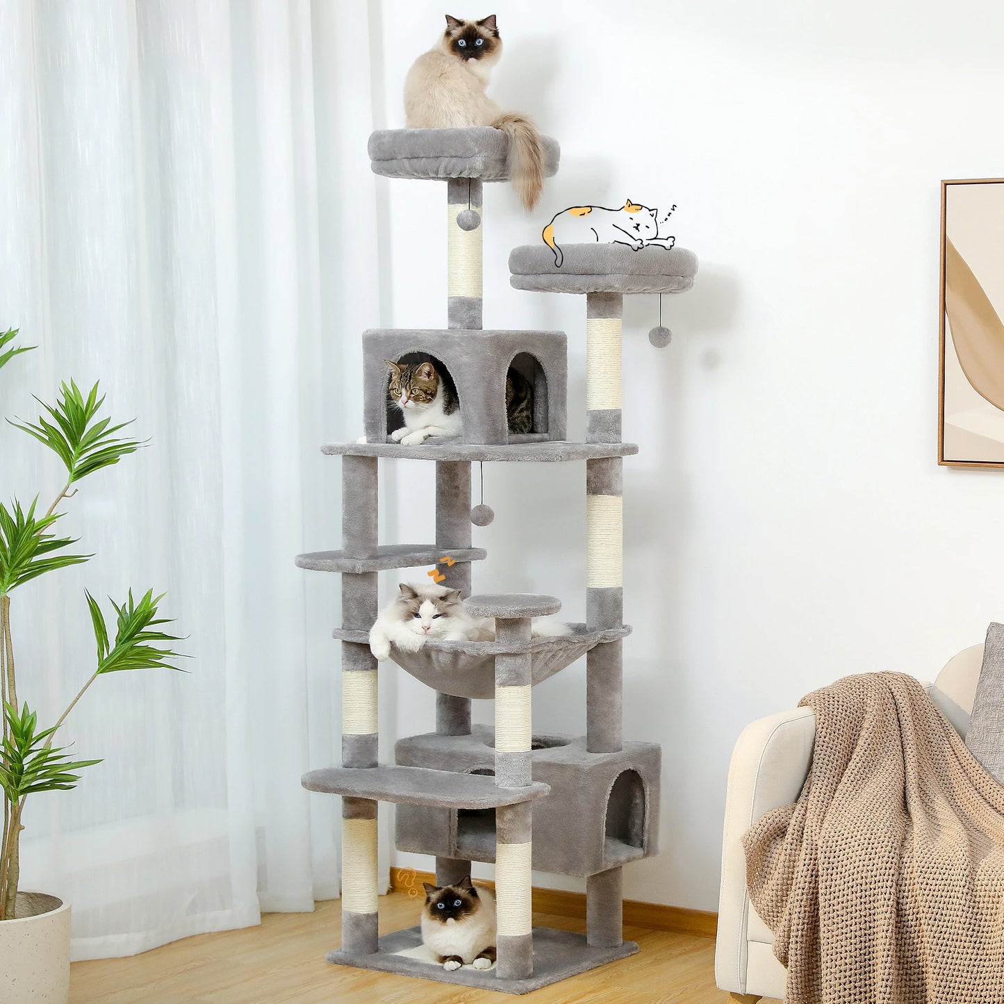 Large Cat Tree with Sisal-Covered Scratching Posts