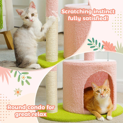 Flower Cat Tree for with Scratching Post, Soft Condo, Plush Perches, and Fluffy Balls