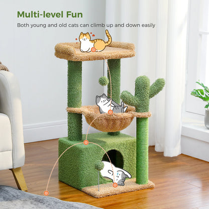 Cat Tree with Large Cat Condo, Scratching Post, Deep Hammock, and Cozy Top Perch