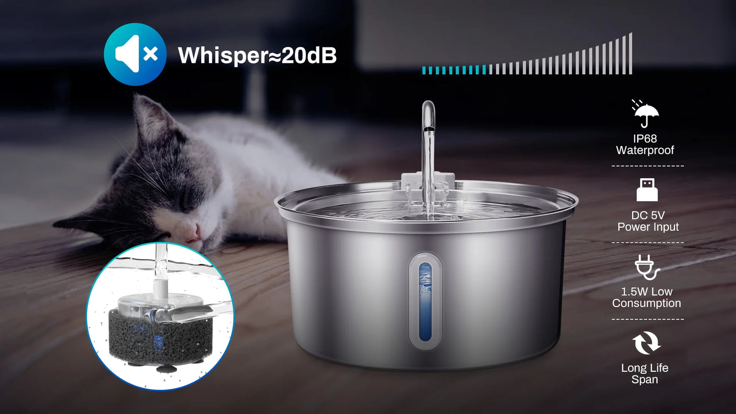 Stainless Cat Fountain—Quiet Flow, Easy Clean