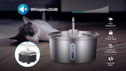 Stainless Cat Fountain—Quiet Flow, Easy Clean
