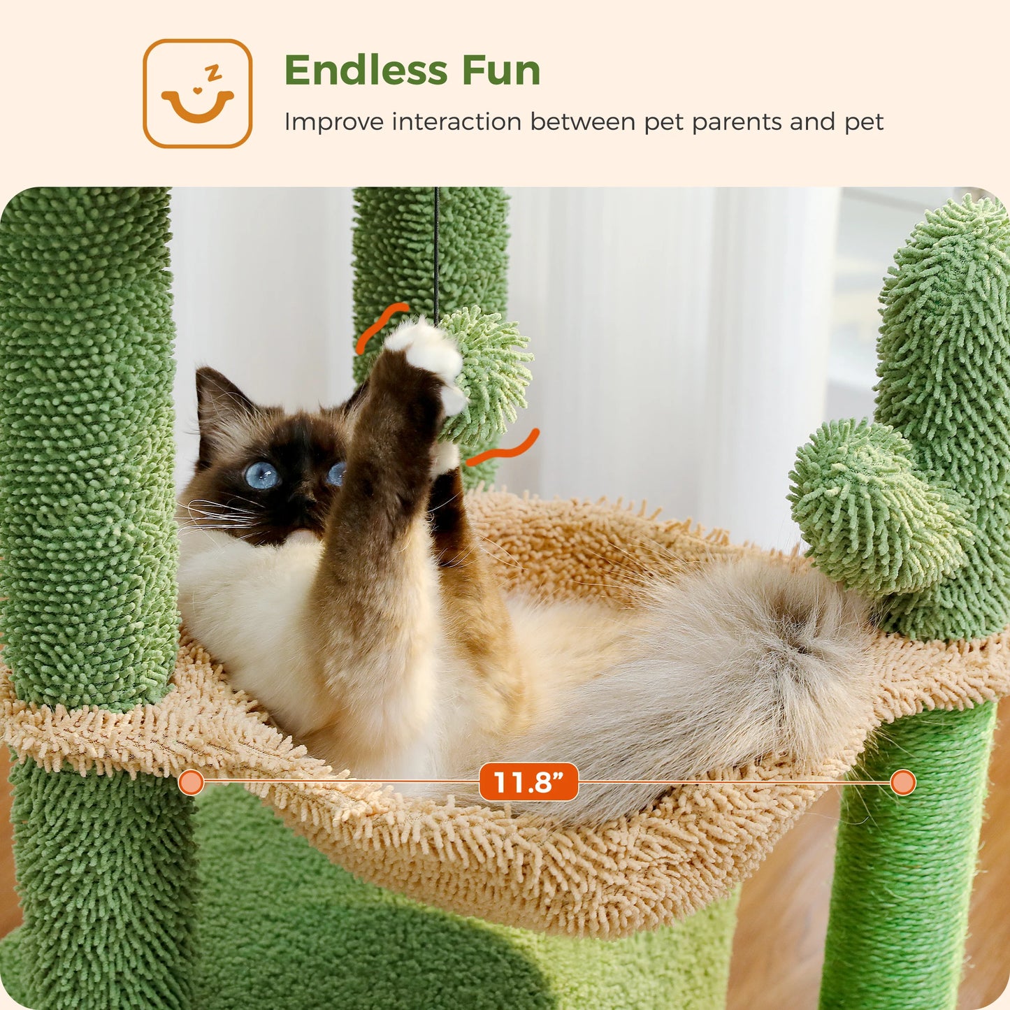 Cactus Cat Tree with Large Condo, Scratching Post, Deep Hammock, and Cozy Top Perch