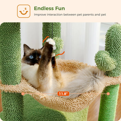 Cactus Cat Tree with Large Condo, Scratching Post, Deep Hammock, and Cozy Top Perch