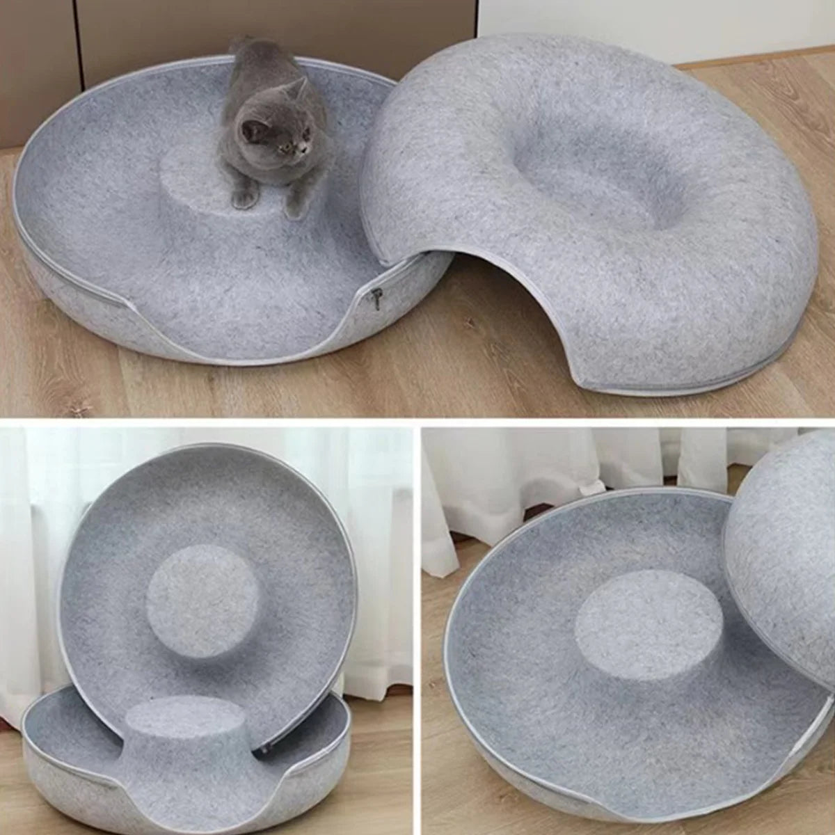 Felt Donut Bed for Cats with Tunnel to hide