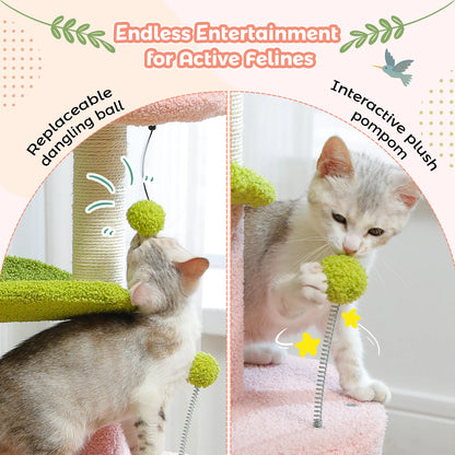 Flower Cat Tree for with Scratching Post, Soft Condo, Plush Perches, and Fluffy Balls