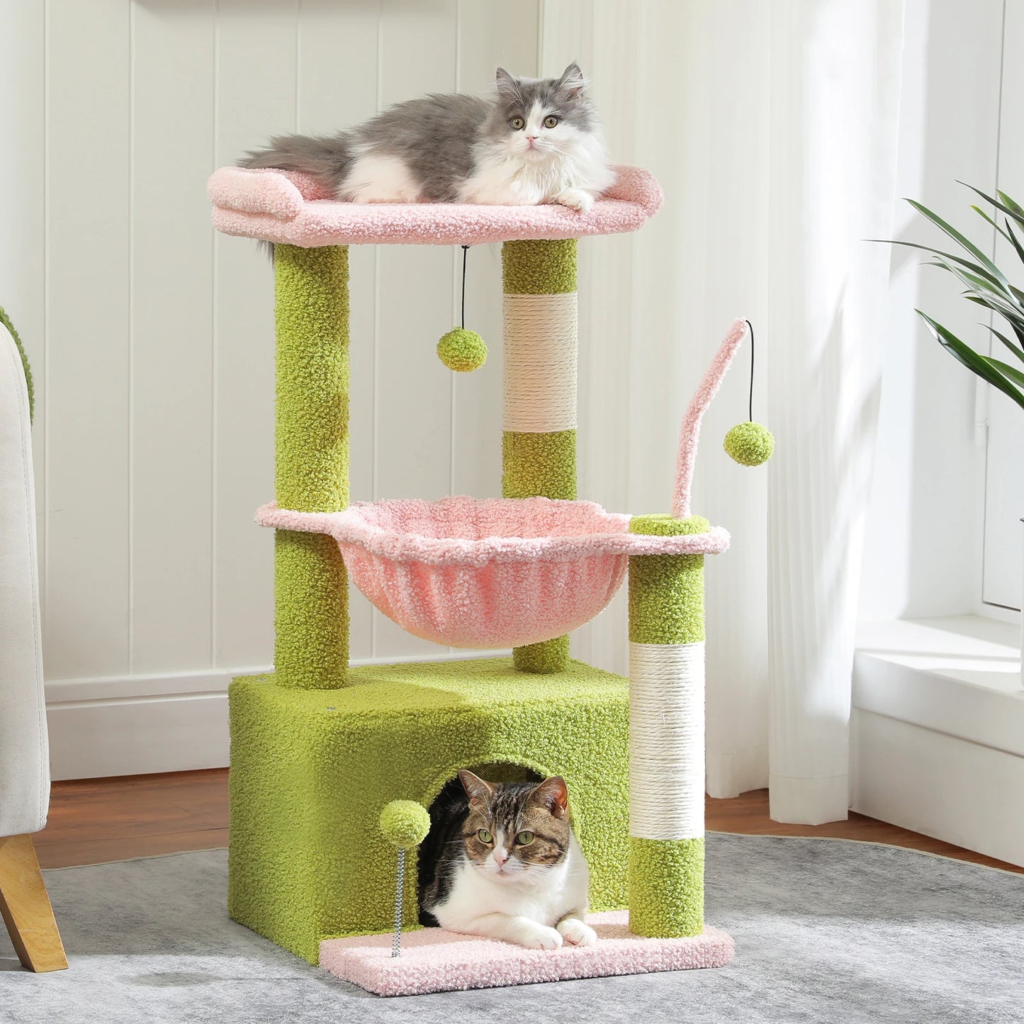 Cactus Cat Tree with Large Condo, Scratching Post, Deep Hammock, and Cozy Top Perch