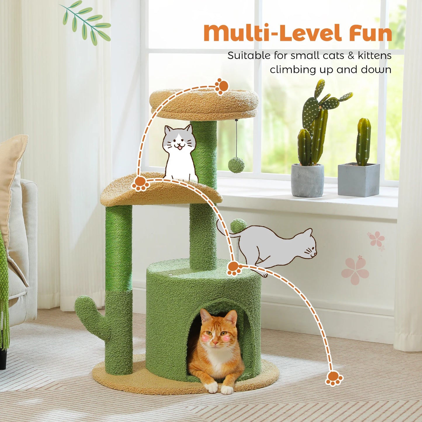 Flower Cat Tree for with Scratching Post, Soft Condo, Plush Perches, and Fluffy Balls