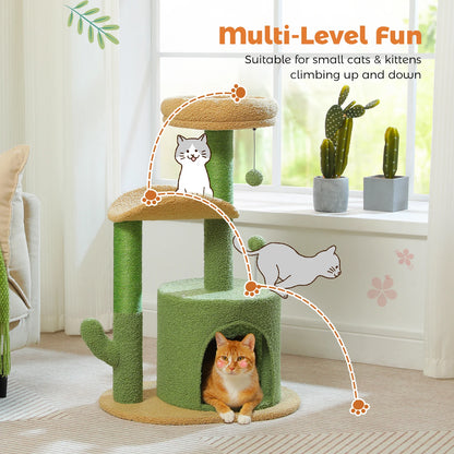 Flower Cat Tree for with Scratching Post, Soft Condo, Plush Perches, and Fluffy Balls
