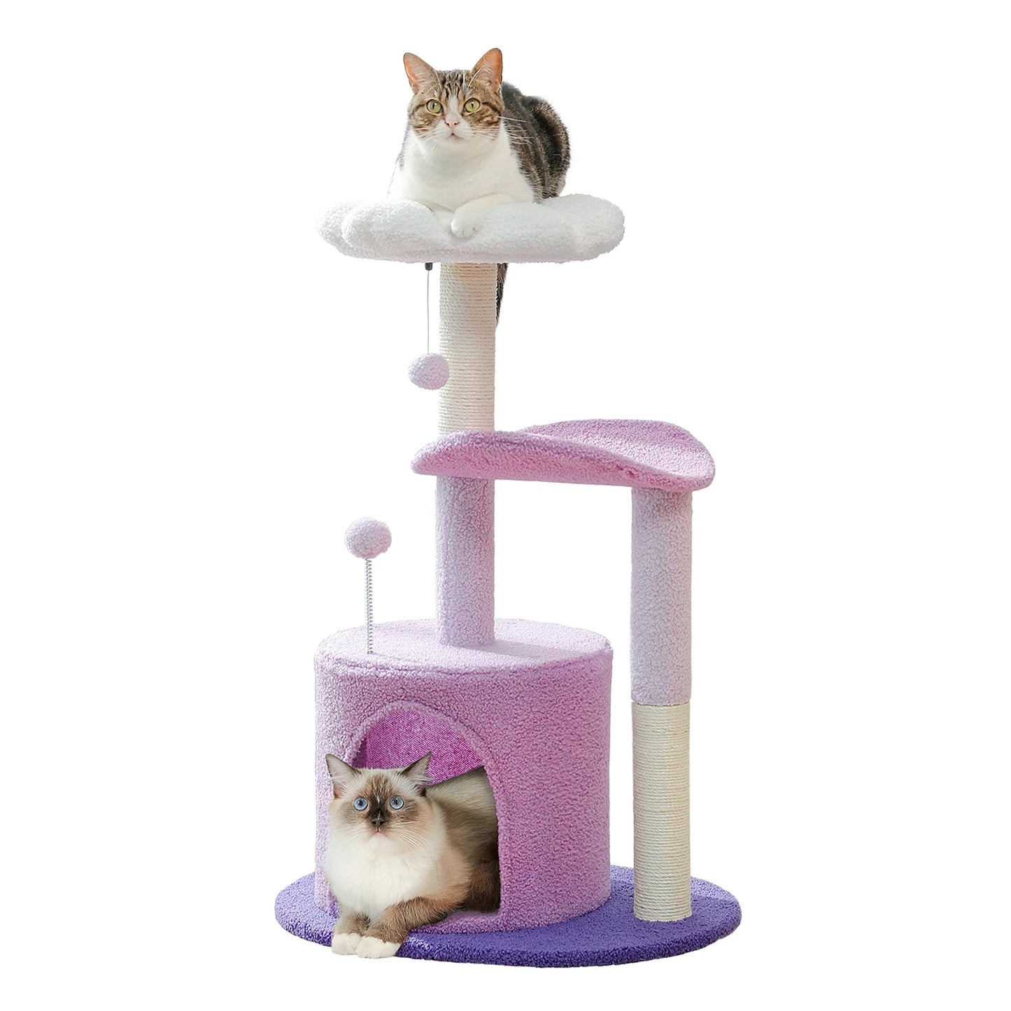 Flower Cat Tree for with Scratching Post, Soft Condo, Plush Perches, and Fluffy Balls
