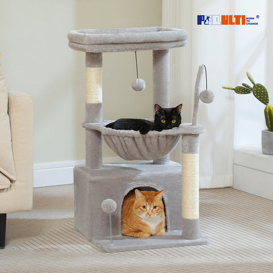 Cat Tree with Large Cat Condo, Scratching Post, Deep Hammock, and Cozy Top Perch