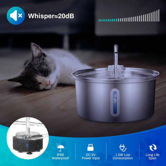 Stainless Cat Fountain—Quiet Flow, Easy Clean