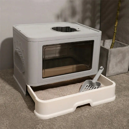 Foldable Cat Litter Box - Front Entry & Top Exit