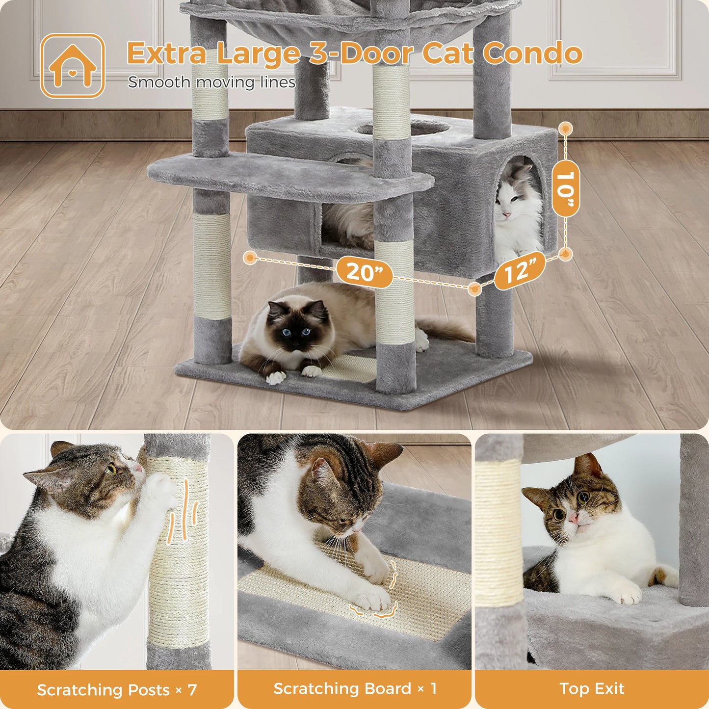 Large Cat Tree with Sisal-Covered Scratching Posts