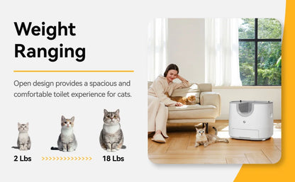Self-Cleaning Cat Litter Box Open-Top Design with Advanced Safety Sensors