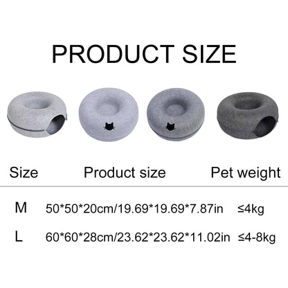 Felt Donut Bed for Cats with Tunnel to hide