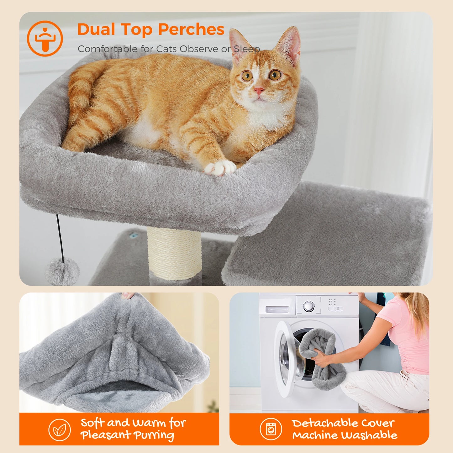 Large Cat Tree with Sisal-Covered Scratching Posts
