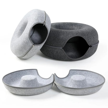 Felt Donut Bed for Cats with Tunnel to hide