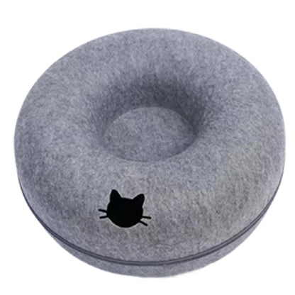 Felt Donut Bed for Cats with Tunnel to hide