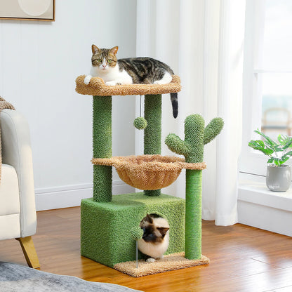 Cactus Cat Tree with Large Condo, Scratching Post, Deep Hammock, and Cozy Top Perch