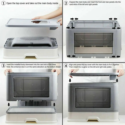 Foldable Cat Litter Box - Front Entry & Top Exit