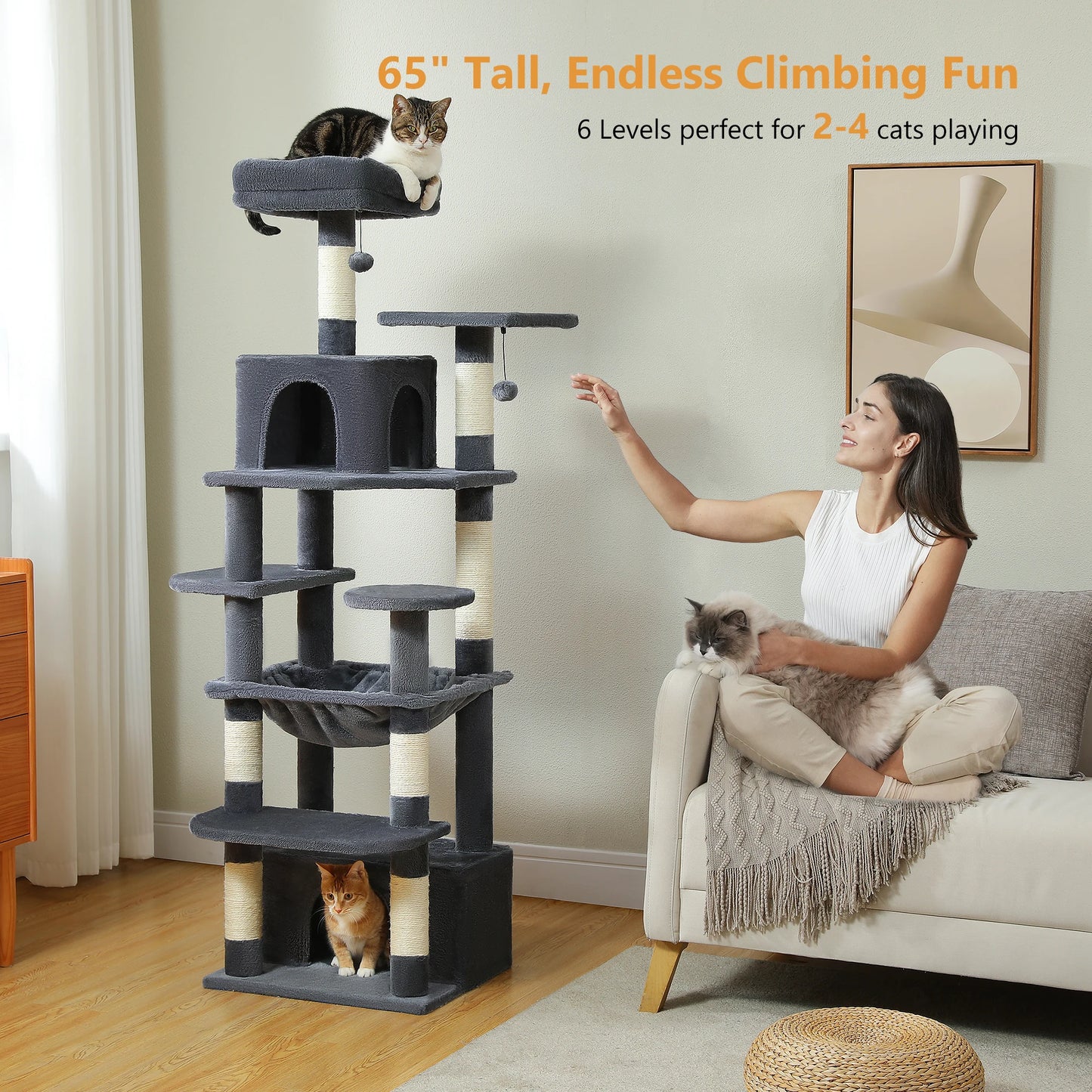 Large Cat Tree with Sisal-Covered Scratching Posts