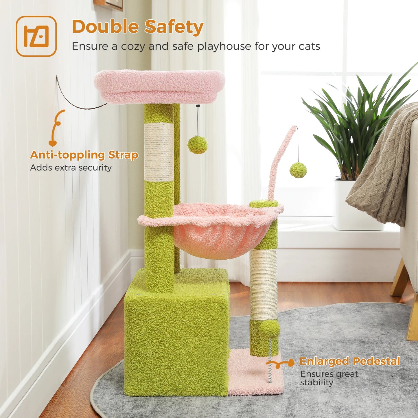 Cactus Cat Tree with Large Condo, Scratching Post, Deep Hammock, and Cozy Top Perch