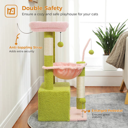 Cactus Cat Tree with Large Condo, Scratching Post, Deep Hammock, and Cozy Top Perch