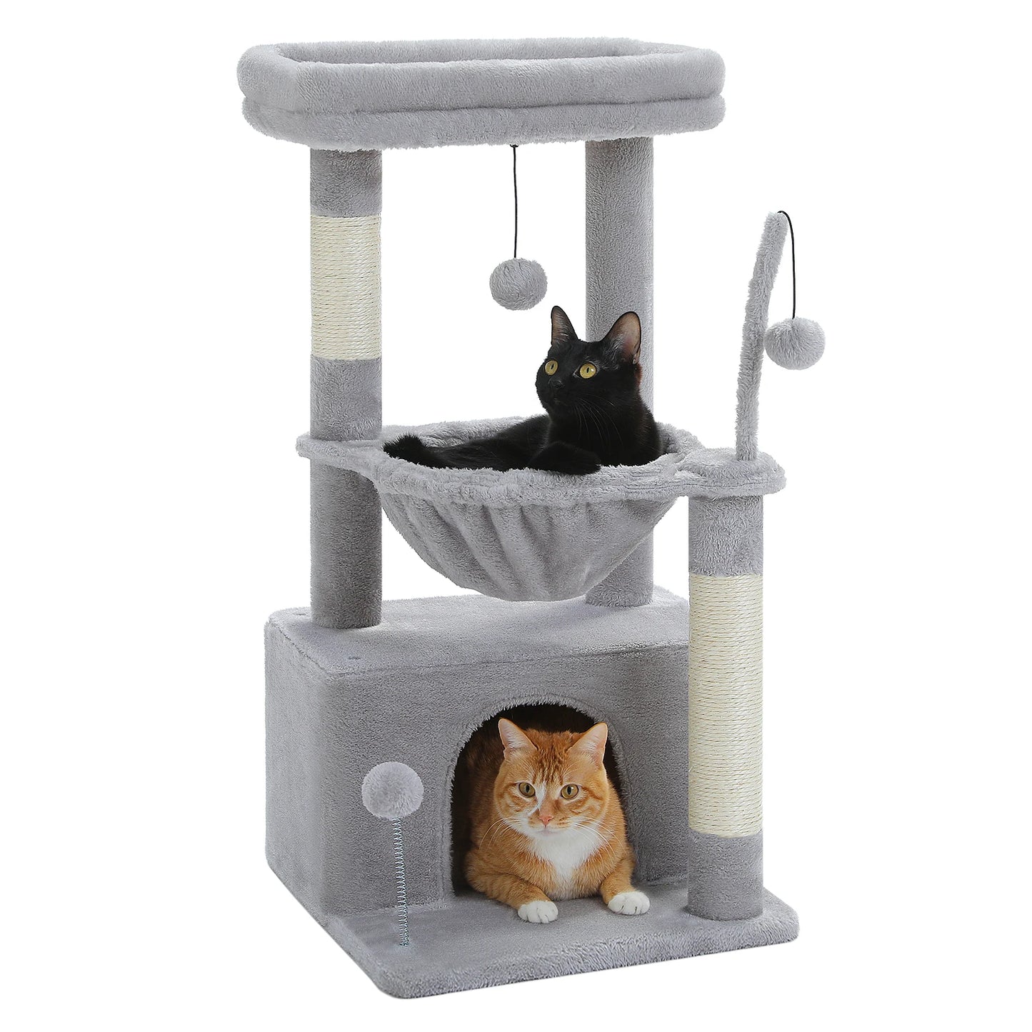 Cat Tree with Large Cat Condo, Scratching Post, Deep Hammock, and Cozy Top Perch