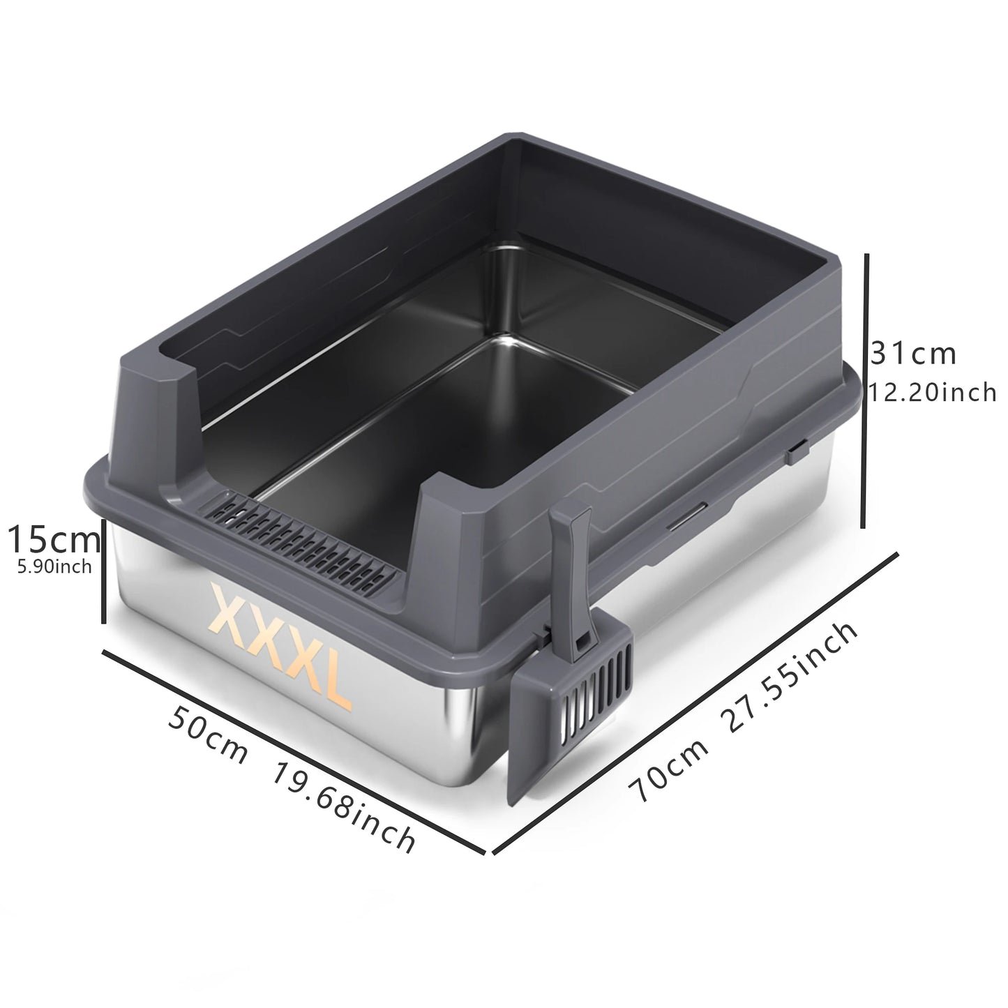 XXXL Stainless Steel Litter Box - Extra Large 28" L x 20" W