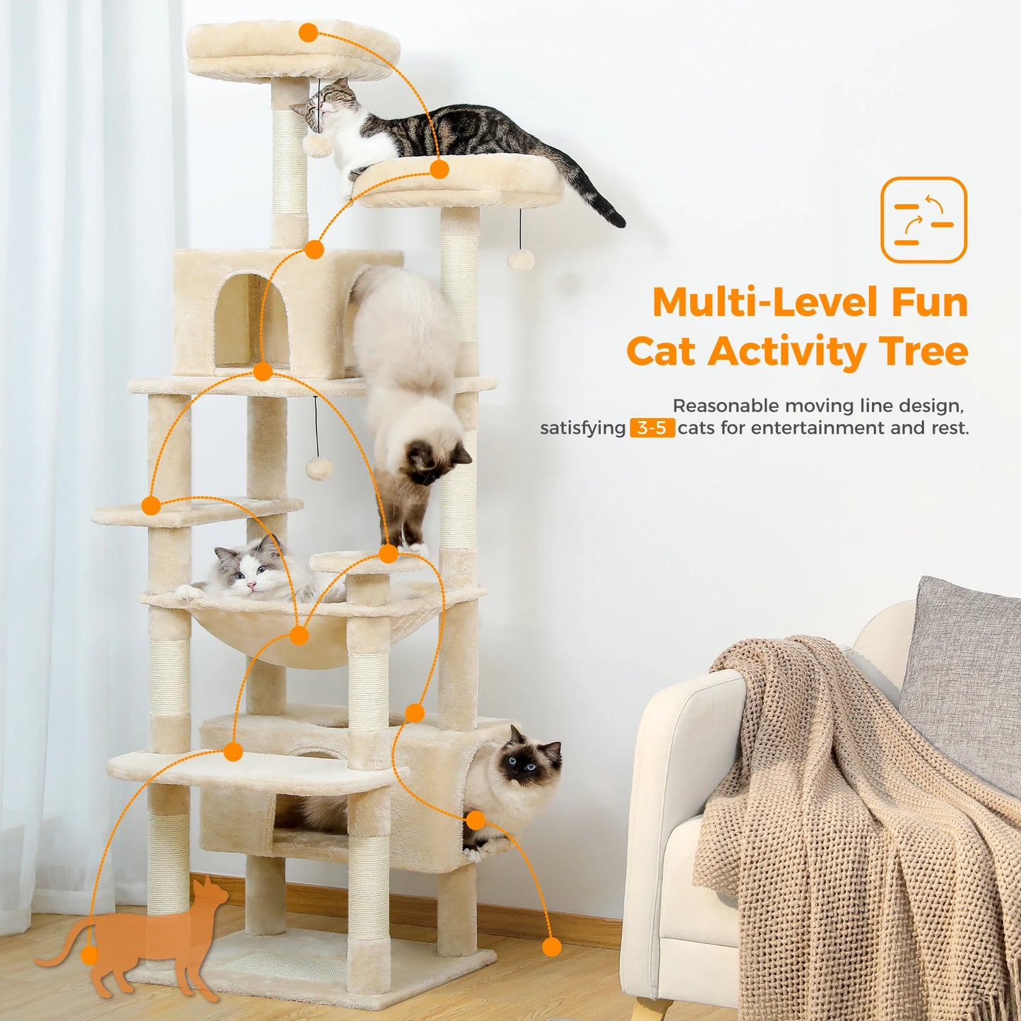 Large Cat Tree with Sisal-Covered Scratching Posts
