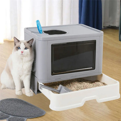 Foldable Cat Litter Box - Front Entry & Top Exit