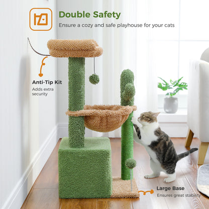 Cat Tree with Large Cat Condo, Scratching Post, Deep Hammock, and Cozy Top Perch