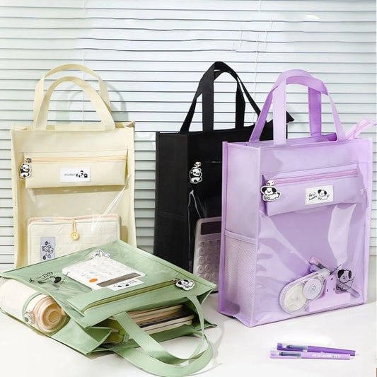 Panda Dog Cartoon Tote Bag Transparent Multiple Pockets Stud