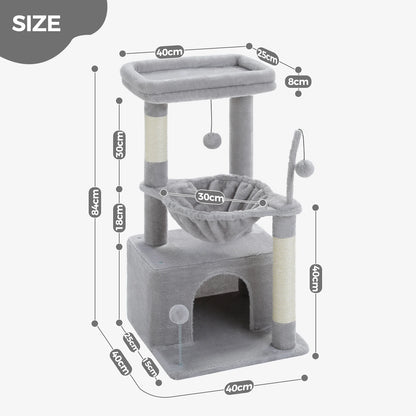 Cat Tree with Large Cat Condo, Scratching Post, Deep Hammock, and Cozy Top Perch