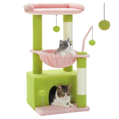 Cat Tree with Large Cat Condo, Scratching Post, Deep Hammock, and Cozy Top Perch