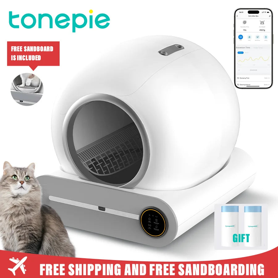 Tonepie 65L Automatic Smart Cat Litter Box Self Cleaning - Fully Enclosed