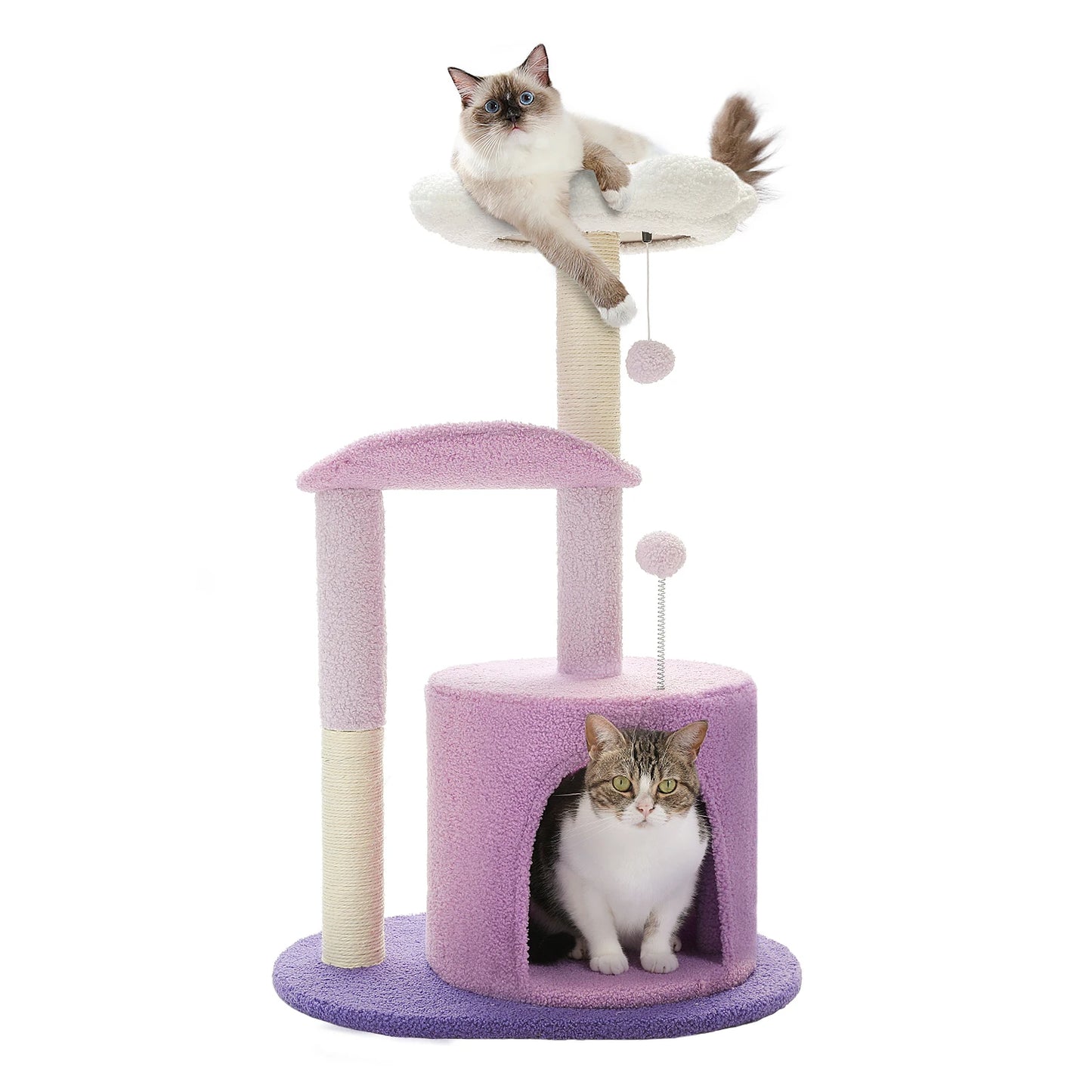 Flower Cat Tree for with Scratching Post, Soft Condo, Plush Perches, and Fluffy Balls