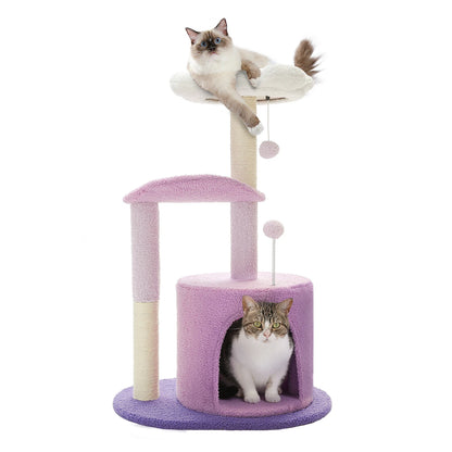 Flower Cat Tree for with Scratching Post, Soft Condo, Plush Perches, and Fluffy Balls
