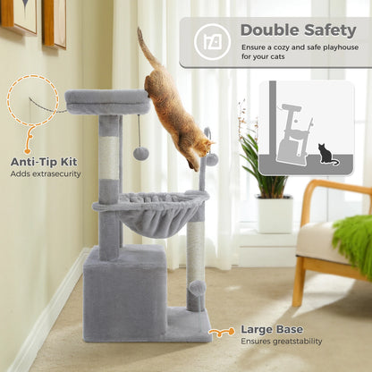 Cat Tree with Large Cat Condo, Scratching Post, Deep Hammock, and Cozy Top Perch