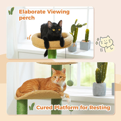 Flower Cat Tree for with Scratching Post, Soft Condo, Plush Perches, and Fluffy Balls