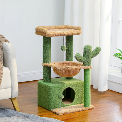 Cactus Cat Tree with Large Condo, Scratching Post, Deep Hammock, and Cozy Top Perch