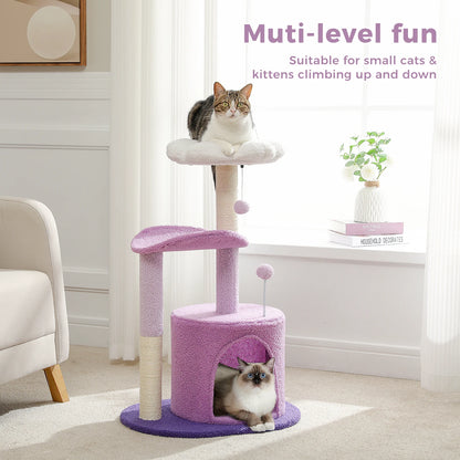 Flower Cat Tree for with Scratching Post, Soft Condo, Plush Perches, and Fluffy Balls
