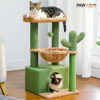 Cat Tree with Large Cat Condo, Scratching Post, Deep Hammock, and Cozy Top Perch