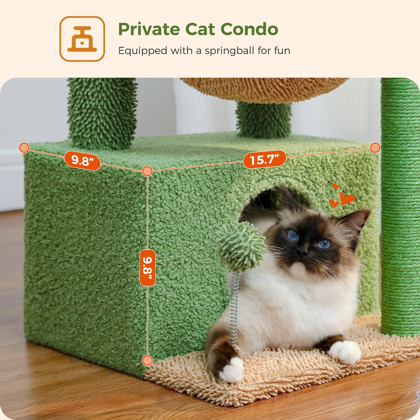 Cactus Cat Tree with Large Condo, Scratching Post, Deep Hammock, and Cozy Top Perch