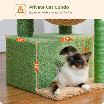 Cactus Cat Tree with Large Condo, Scratching Post, Deep Hammock, and Cozy Top Perch