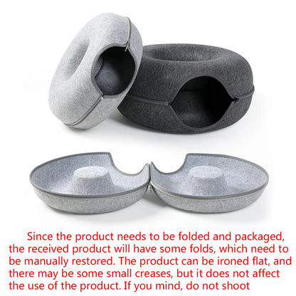 Felt Donut Bed for Cats with Tunnel to hide