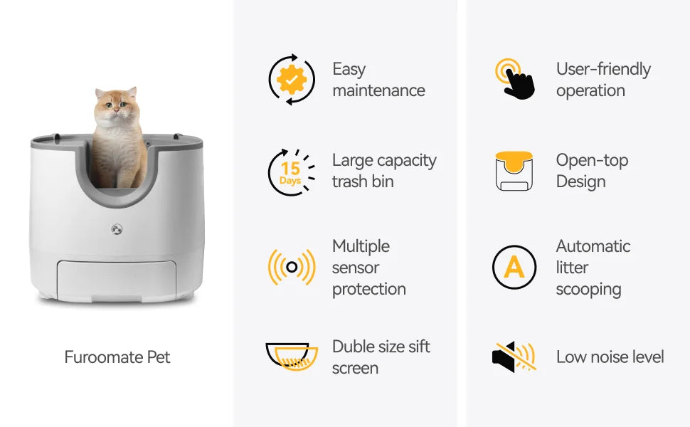 Self-Cleaning Cat Litter Box Open-Top Design with Advanced Safety Sensors