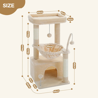 Cat Tree with Large Cat Condo, Scratching Post, Deep Hammock, and Cozy Top Perch